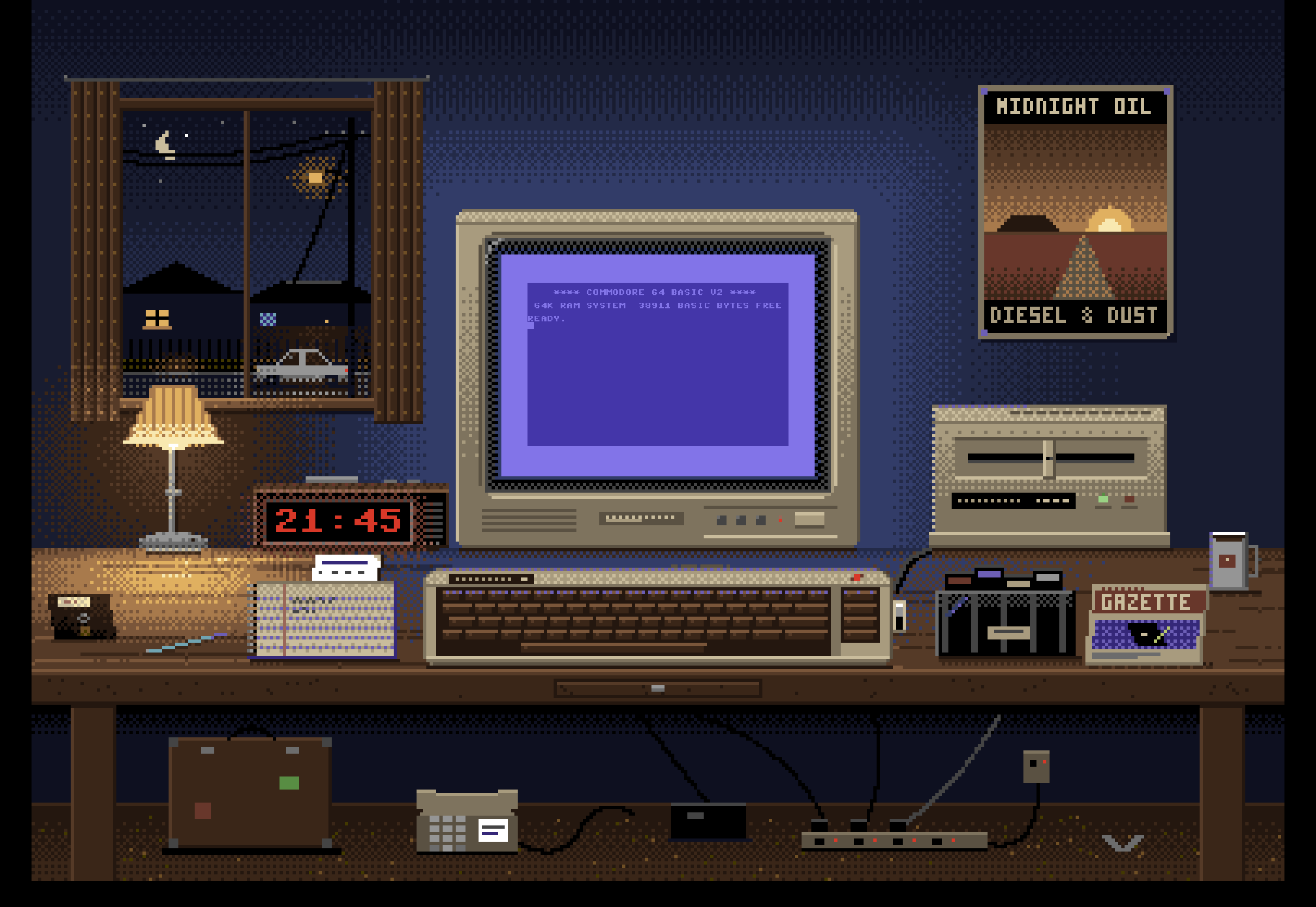 The desk at night